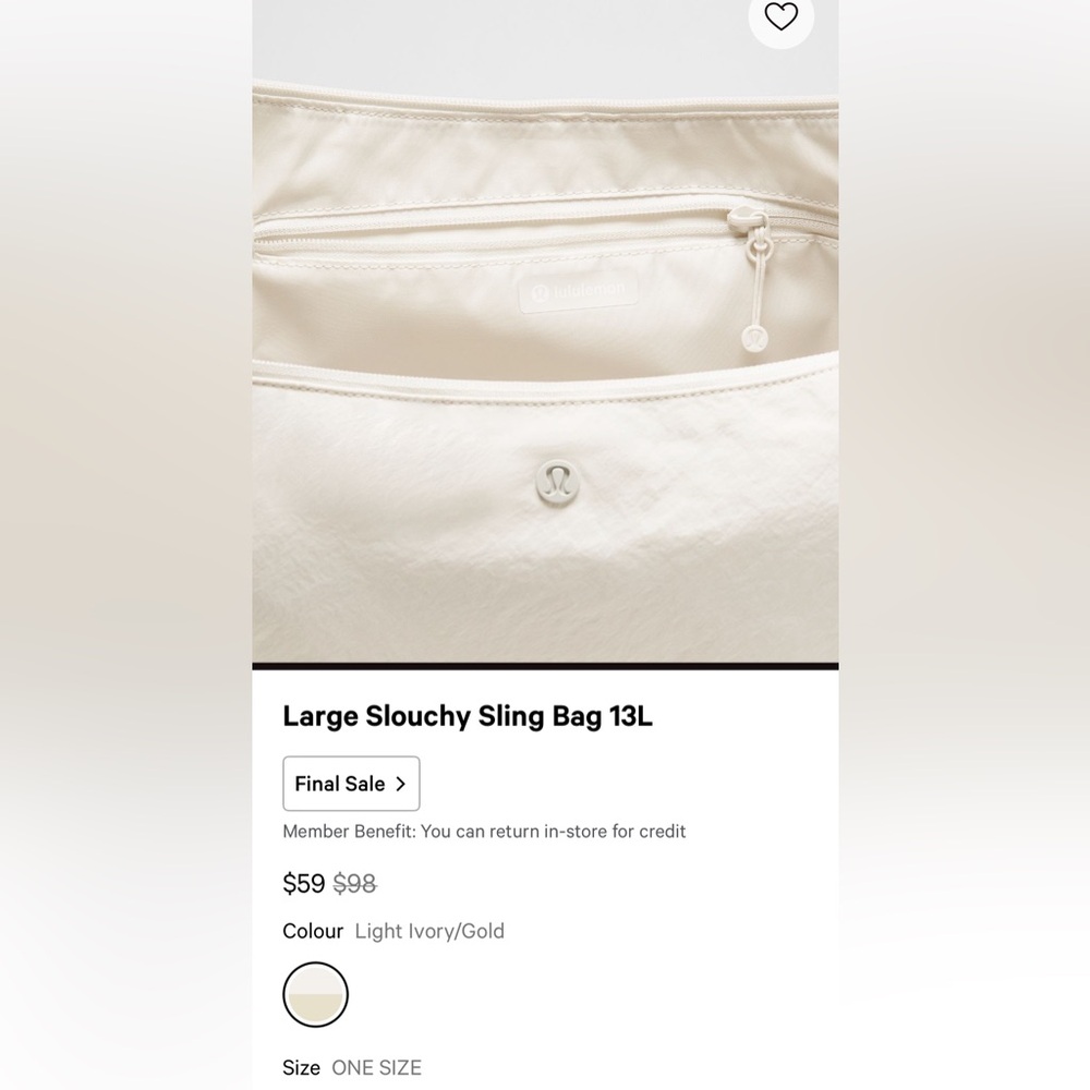 Lululemon Large Slouchy Sling Bag 13L- Riverside color (not available anymore) - Picture 8 of 12